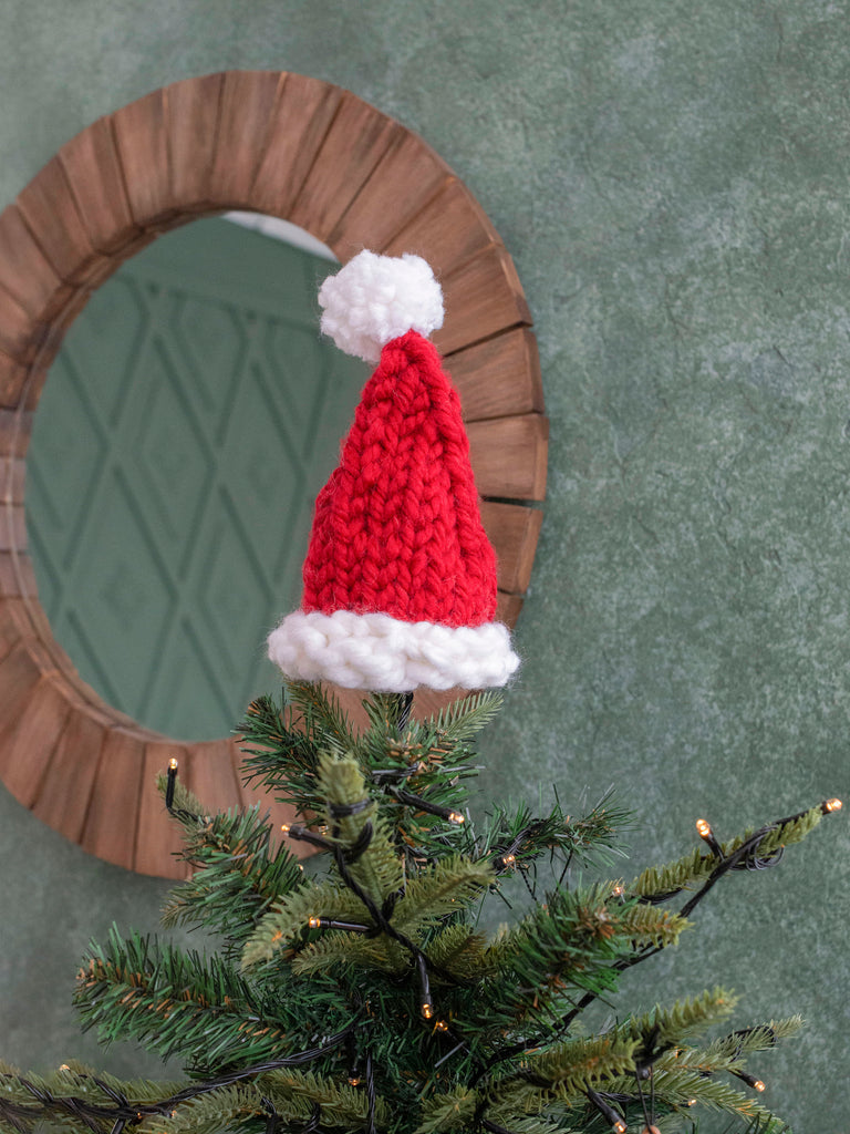 Knitted Santa hat tree topper