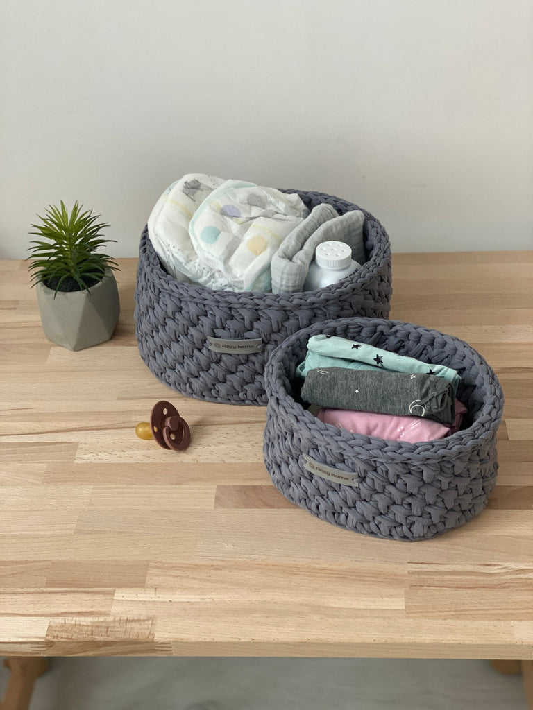 Cotton diaper caddy in grey color