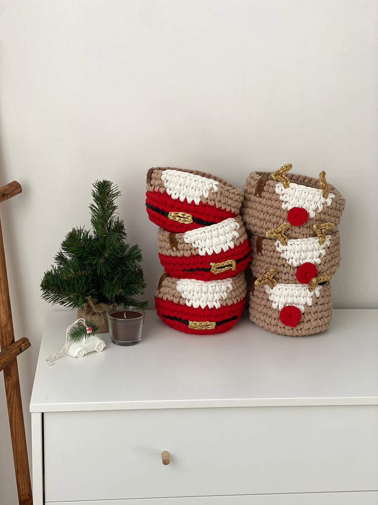Christmas deer and Santa gift baskets