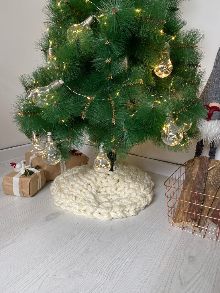 Small creamy knit Christmas tree skirt