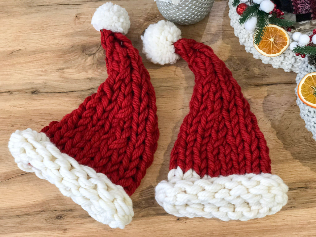 Christmas Santa red hat for adult and baby chunky knit