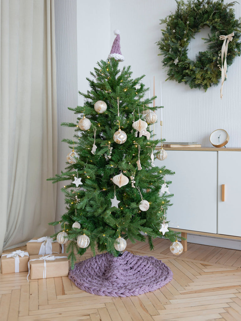 Lavender chunky knit Christmas tree skirt